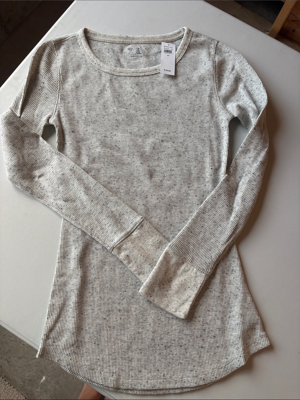 GAP Cream Speckled Ribbed Long Sleeve Top